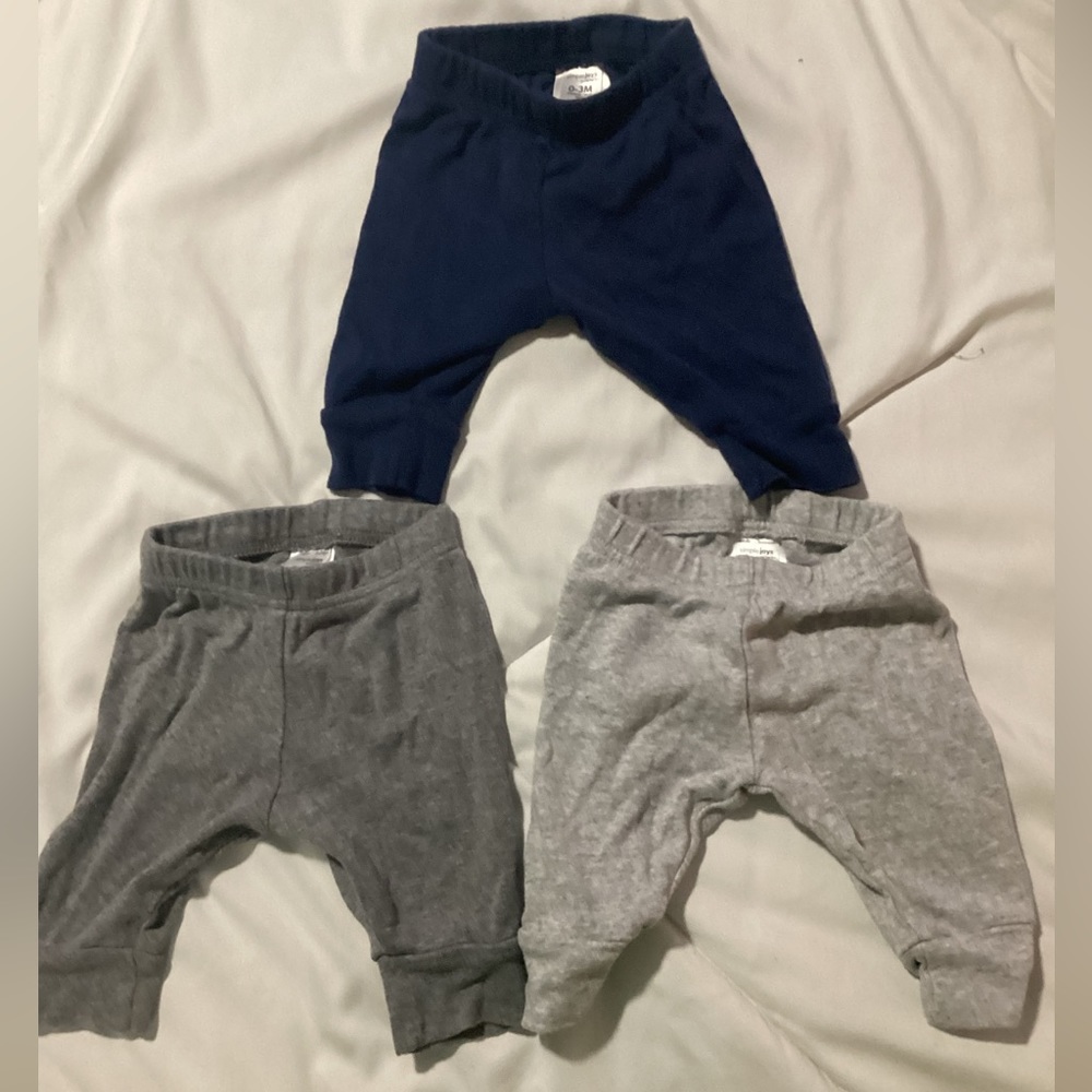 0-3 Months Carters 3 Stretchy Pants Set Blue, Light and Dark Grey